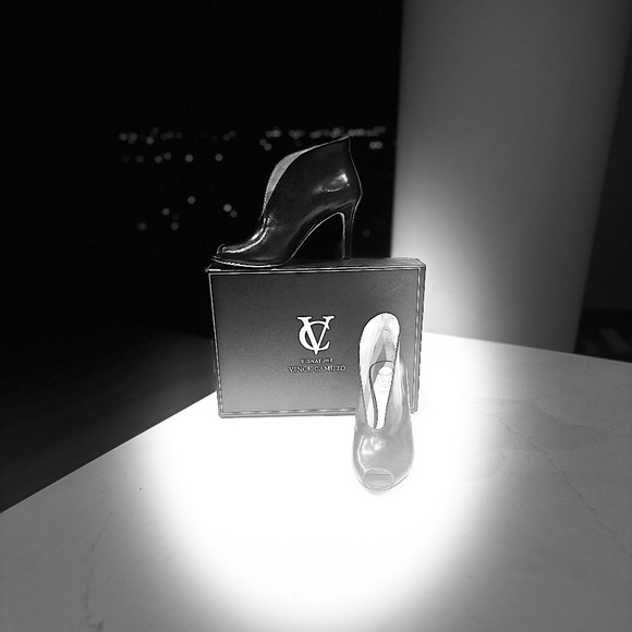 Vince Camuto Signature Black Leather Peep-Toe Booties - Picture 5 of 9